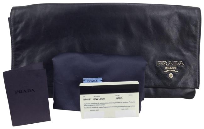 Prada Foldover Black Calfskin Leather Clutch