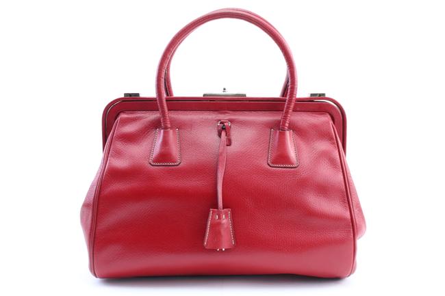 Prada Frame Bowler 7pr0213 Red Leather Satchel