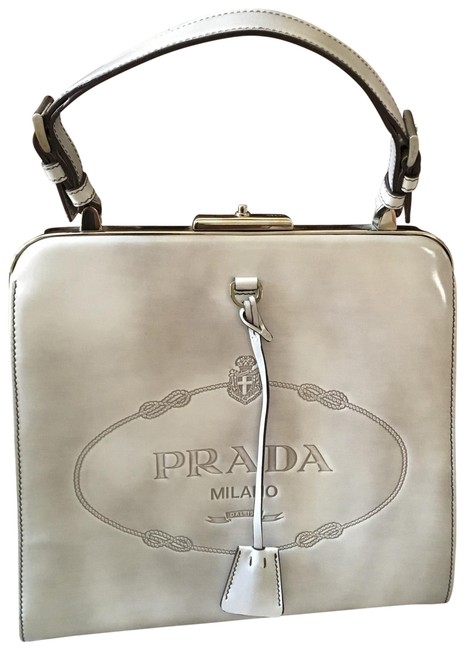 Prada Framed Kisslock Spazzolato Quarzo Grey Leather Satchel