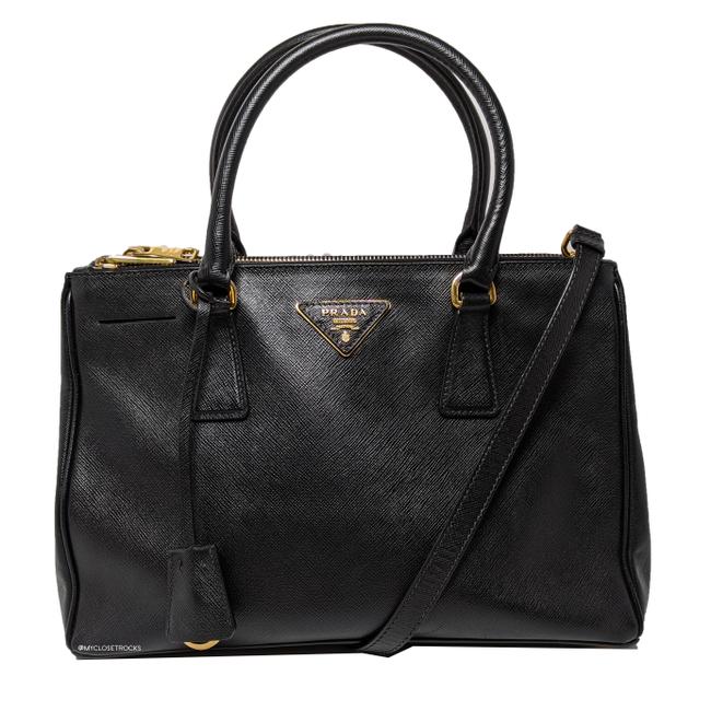 Prada Galleria Double Lux Small Black Calfskin Satchel