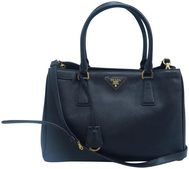 Prada Galleria Double Lux Medium Black Calfskin Satchel