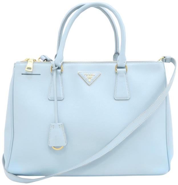 Prada Galleria Double Lux Medium Lightblue Saffiano Satchel