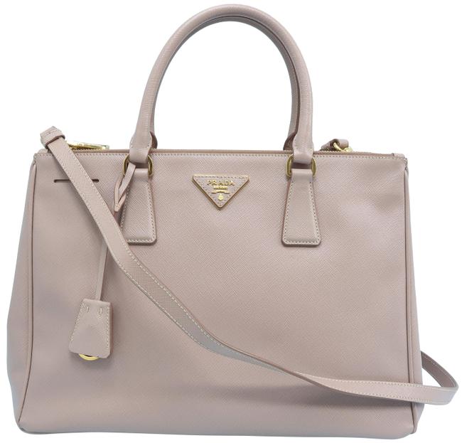 Prada Galleria Double Lux Medium Nude Pink Saffiano Leather Satchel