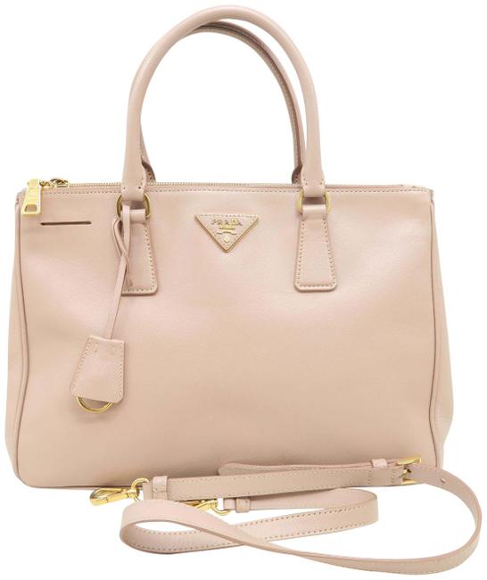 Prada Galleria Double Lux Medium Nude Saffiano Leather Satchel