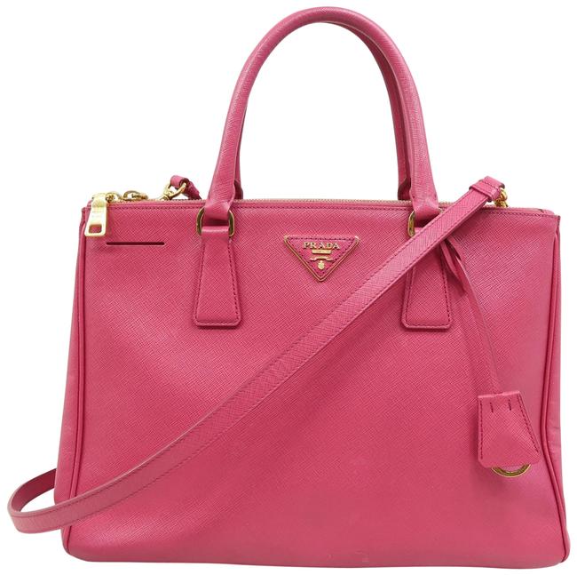 Prada Galleria Double Lux Medium Palevioletred Saffiano Leather Satchel