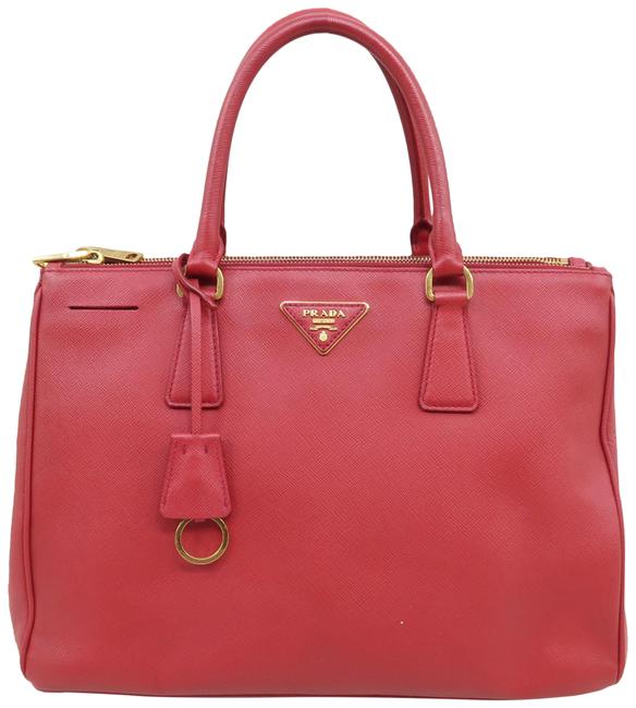 Prada Galleria Double Lux Medium Red Saffiano Leather Satchel