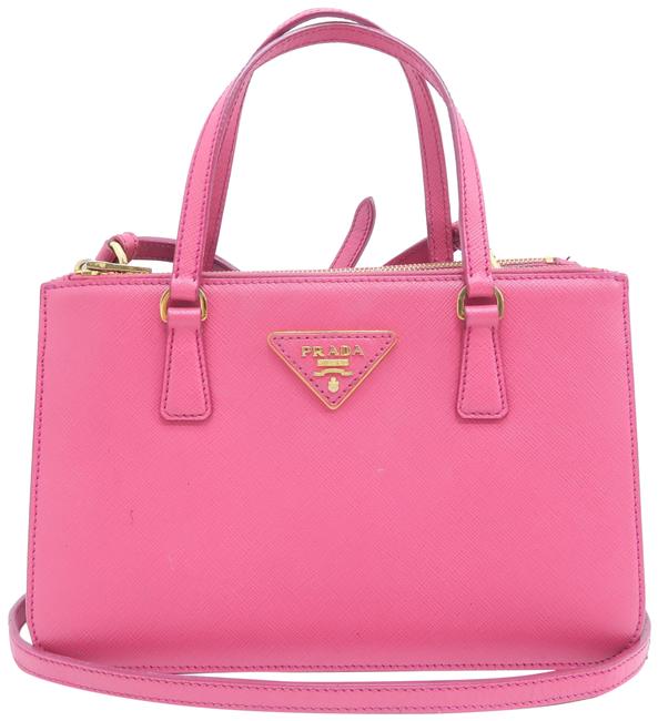 Prada Galleria Double Lux Pink Saffiano Leather Satchel