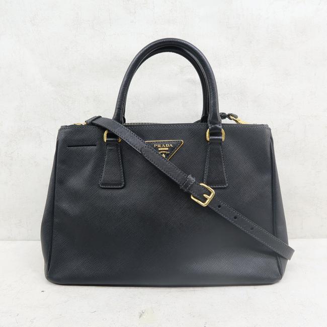 Prada Galleria Double Lux Small Black Saffiano Leather Satchel