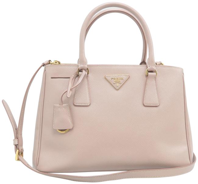 Prada Galleria Double Lux Small Pink Saffiano Leather Satchel