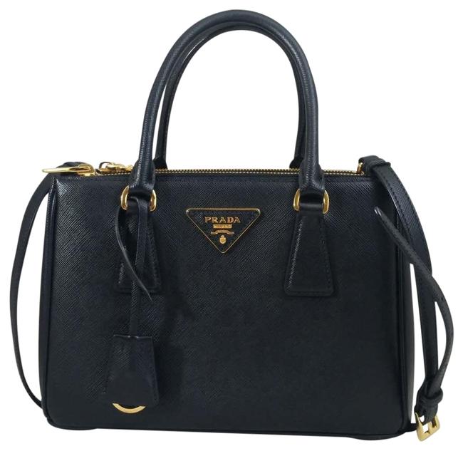 Prada Galleria Double Lux Zip Mini with Strap Black Saffiano Leather Satchel