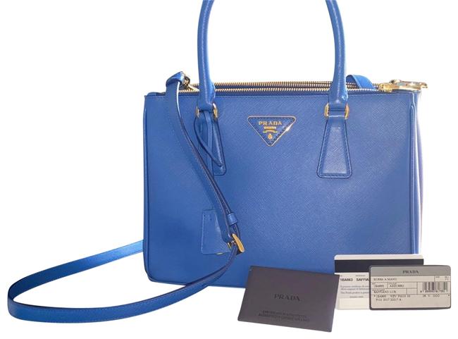Prada Galleria Medium Tote Blue Saffiano Leather Satchel