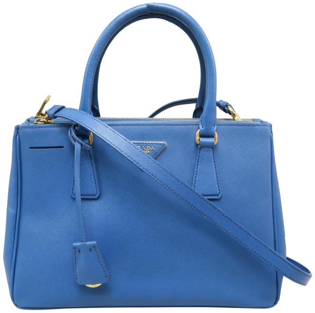 Prada Galleria Small Saffiano Blue Calfskin Leather Satchel