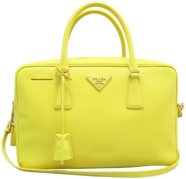 Prada Galleria Small Saffiano Yellow Calfskin Satchel