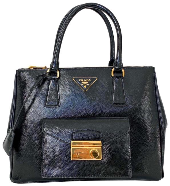 Prada Galleria Vernice Small Tote Black Saffiano Leather Satchel