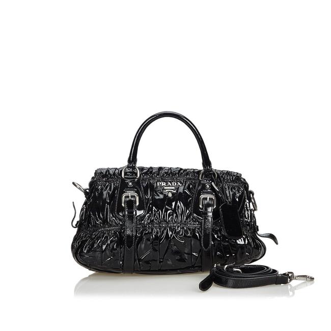 Prada Gathered Black Patent Leather Satchel