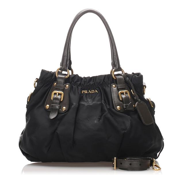 Prada Gathered Tessuto Black Leather Satchel