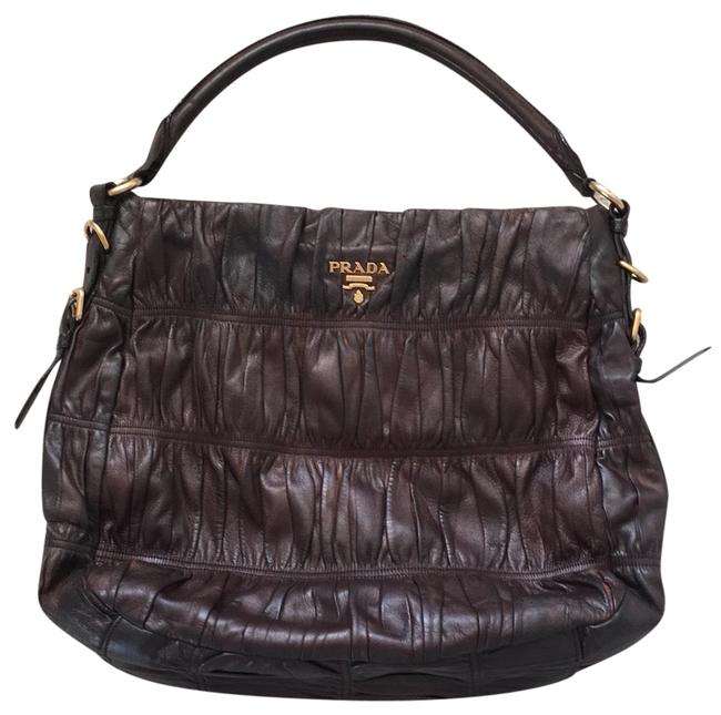 Prada Gauffre Dark Brown Lambskin Leather Hobo Bag