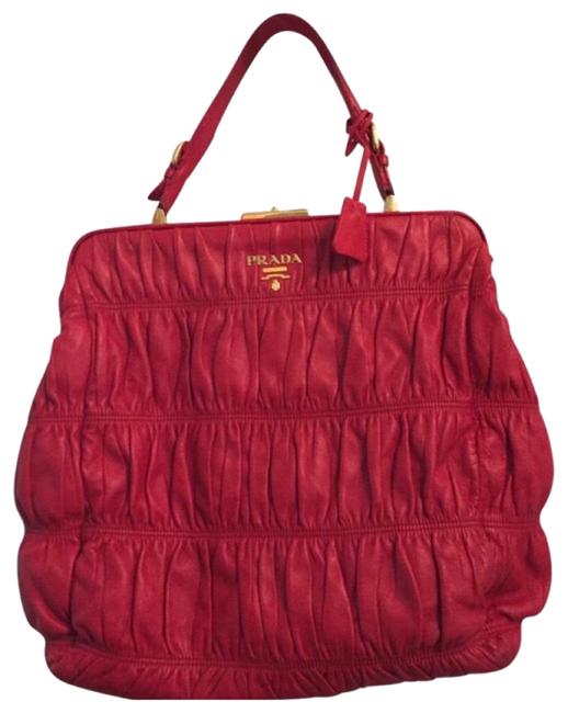 Prada Gauffre Red Calfskin Leather Satchel