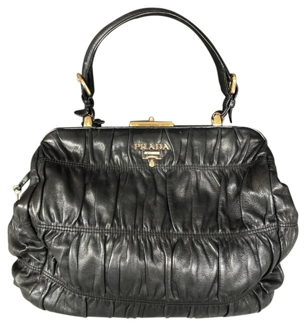 Prada Gauffre Ruched Black Nappa Leather Satchel