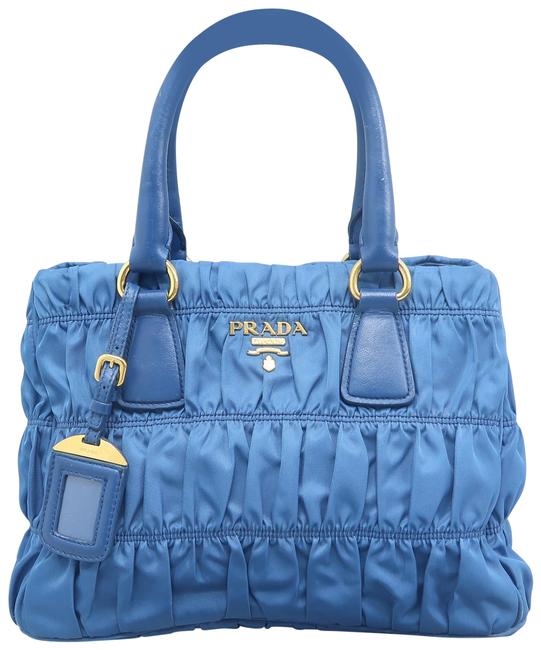 Prada Gauffre Tessuto Blue Nylon Satchel