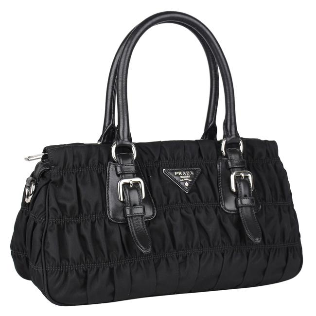 Prada Gauffre Tessuto Leather 8391 Black Nylon Satchel