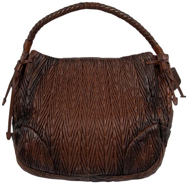 Prada Gaufre Brown Lambskin Leather Hobo Bag
