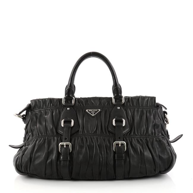 Prada Gaufre Convertible Nappa Large Black Leather Satchel