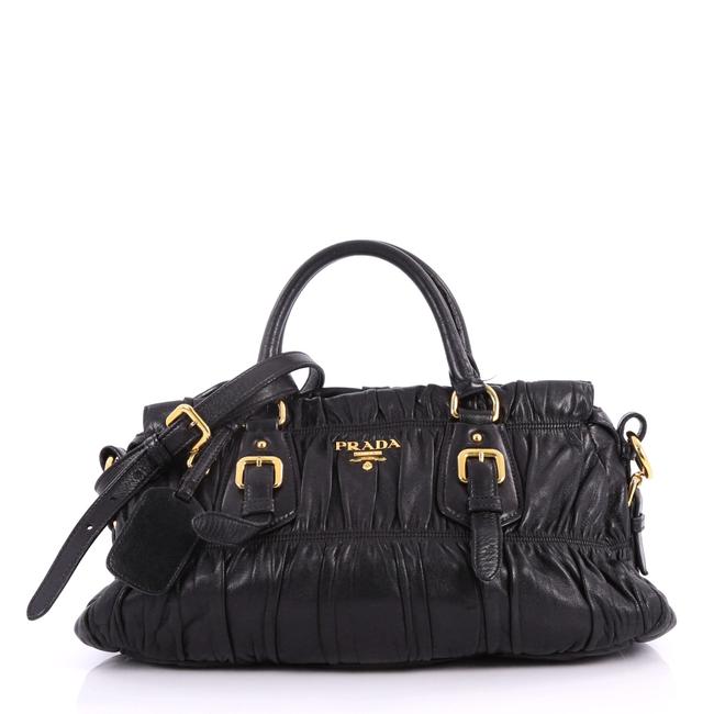 Prada Gaufre Convertible Nappa Medium Black Leather Satchel