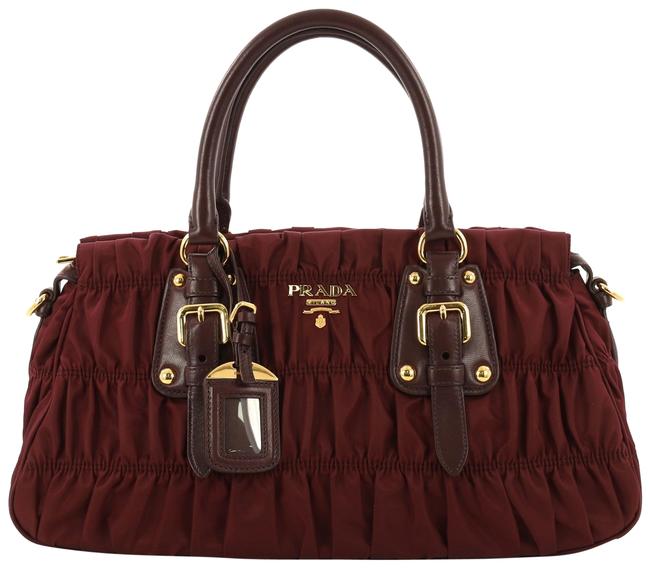 Prada Gaufre Convertible Tessuto Medium Red Leather Satchel