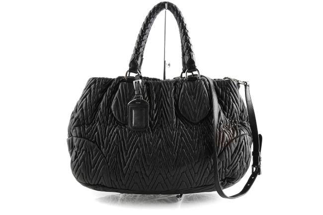 Prada Gaufre Pleated Black Nappa Leather Satchel