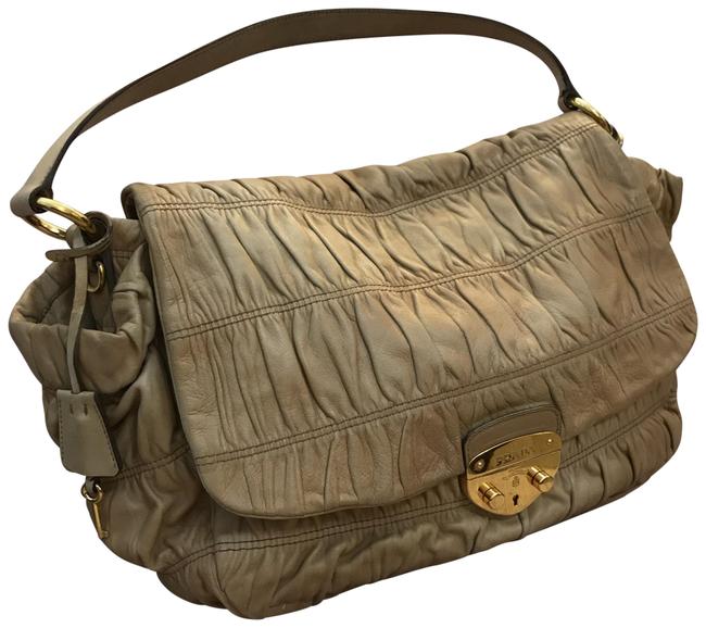 Prada Gaufre Ruched Camel Leather Hobo Bag