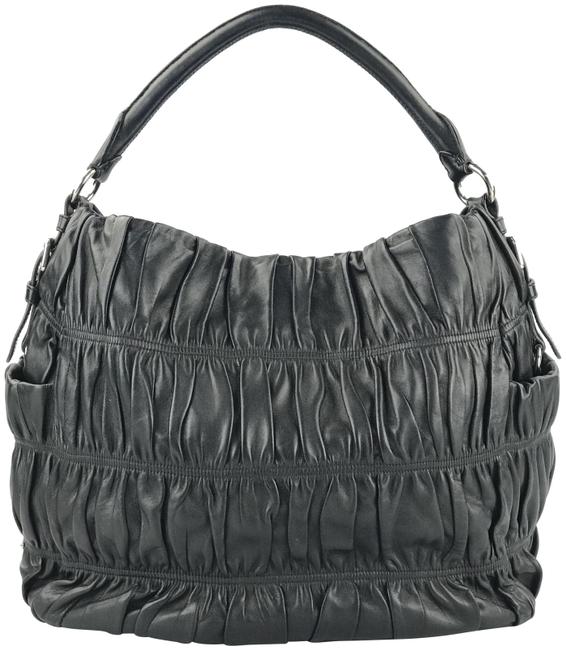 Prada Gaufre Sacca Black Leather Hobo Bag