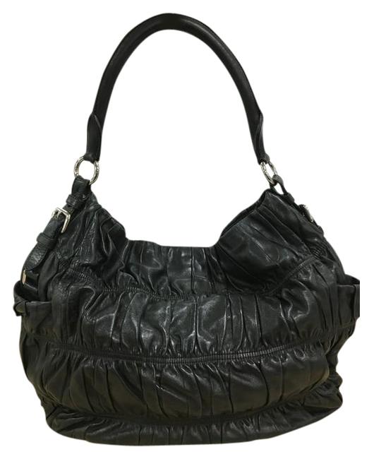 Prada Gaufre Side Pocket Nappa Large Black Leather Hobo Bag