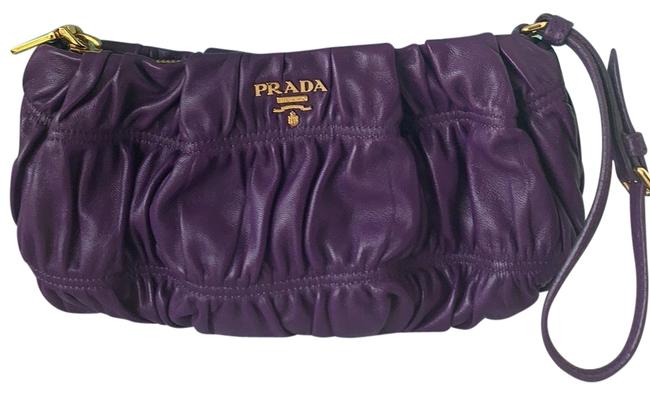 Prada Gaufre Wristlet Purple Leather Clutch