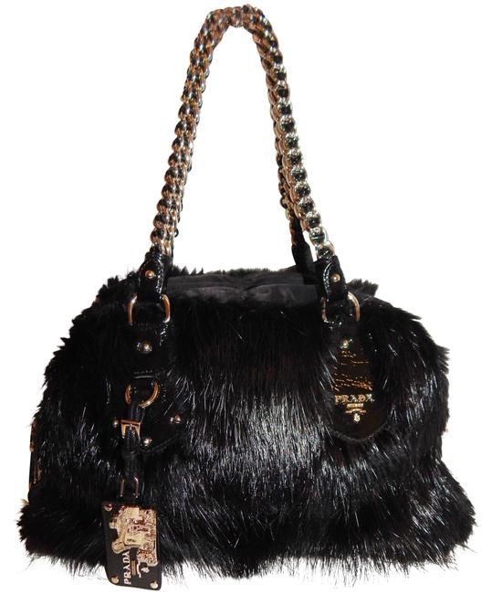 Prada Genuine Chain Black Beaver Fur Satchel