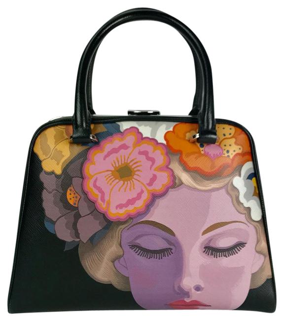 Prada Girl Girl print Saffiano Frame Handle Multicolor Leather Satchel