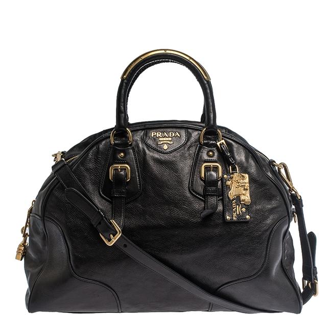 Prada Glace Calf Dome Black Leather Satchel