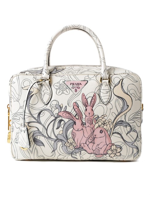 Prada Glace Rabbit print Calf Duffel Multicolor Calfskin Leather Satchel