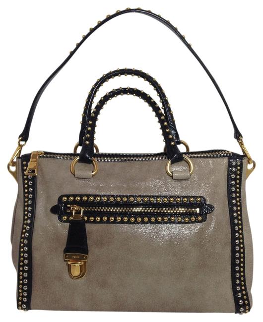 Prada Glace Studded Rare Beige Multicolor Leather Satchel