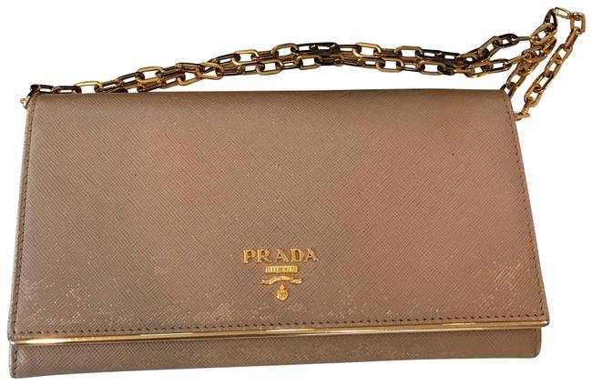 Prada Crossbody Gold Chain  Beige Saffiano Leather Clutch