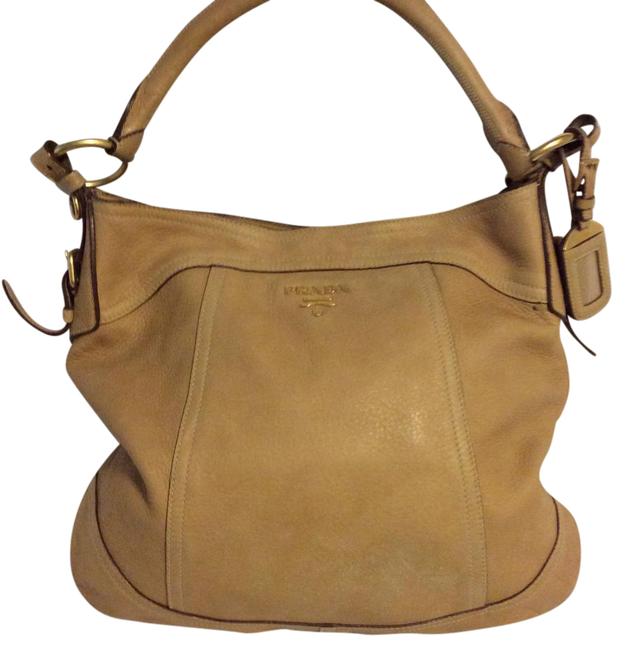 Prada Gold Tone Hardware Tan Leather Hobo Bag