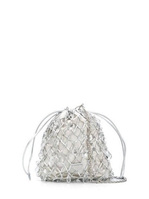 Prada Gr Mesh and Satin Silver Leather Clutch