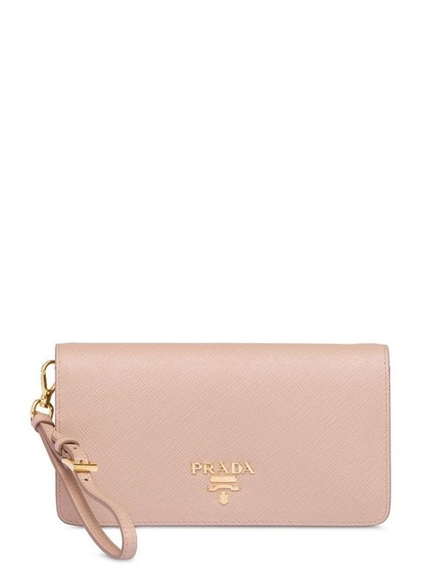 Prada Gr Saffiano with Chain Beige Leather Clutch
