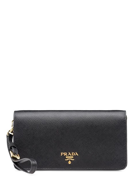 Prada Gr Saffiano with Chain Black Leather Clutch