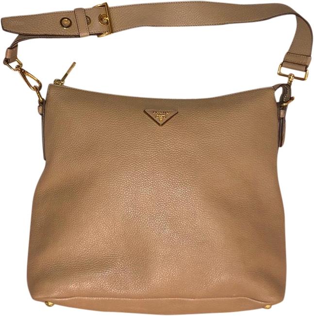 Prada Grain Calf Caramel Calfskin Leather Hobo Bag