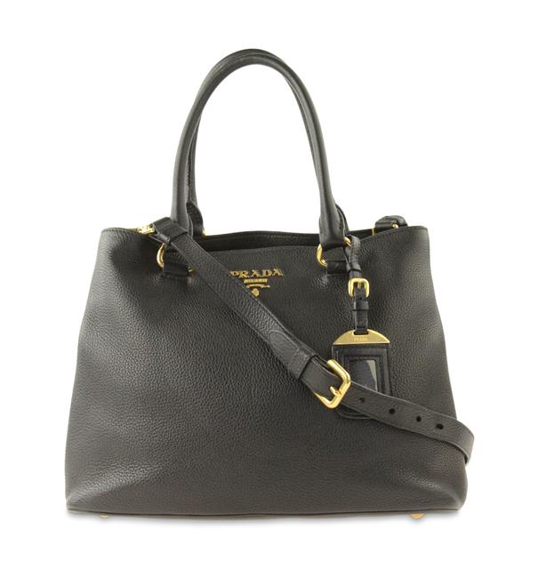 Prada Grain Convertible Black Leather Satchel