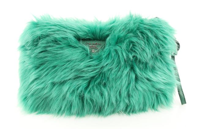 Prada Green Faux Fur Clutch