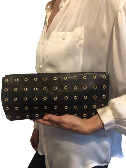 Prada Grommet Black Nappa Leather Gold Hardware Clutch