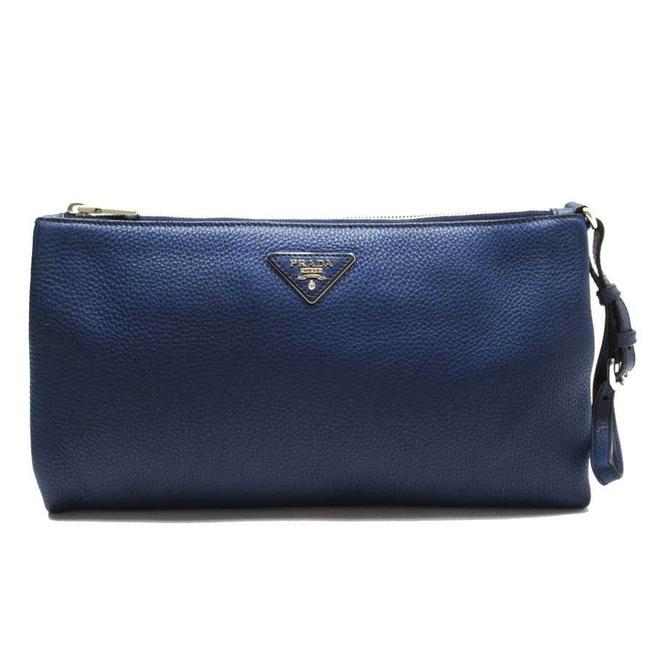 Prada Navy  Silver Leather Clutch