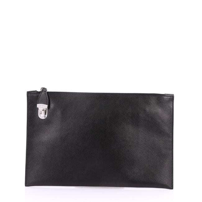 Prada Hand Strap Medium Black Saffiano Leather Clutch